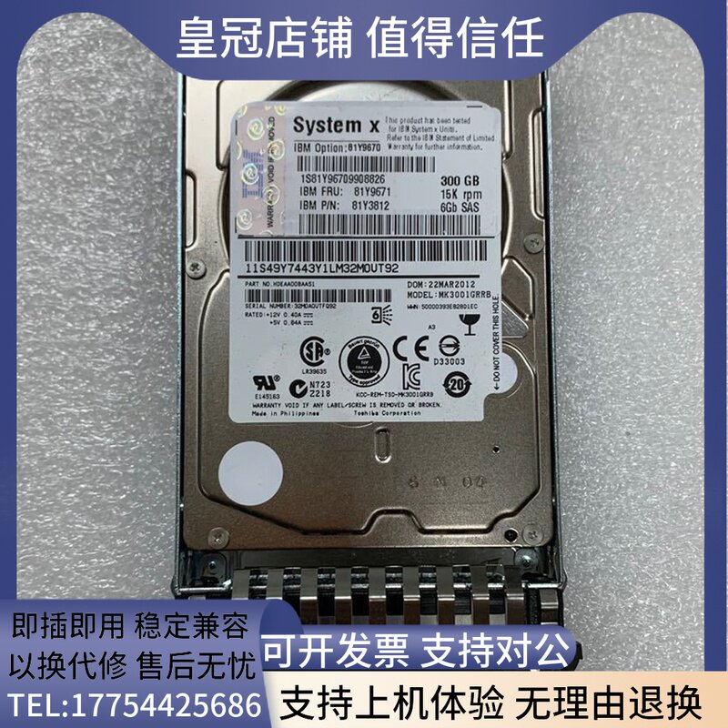IBM X3650M2M3 M4 X3850X5 81Y3812 81Y9671 81Y3812 disc 300G 15K SAS 2 5