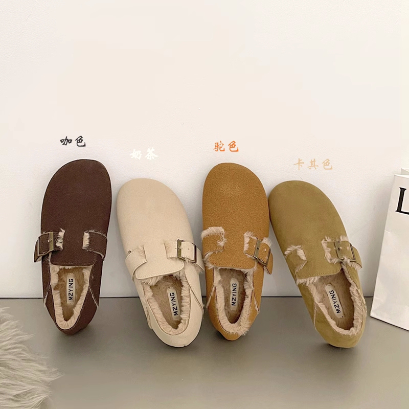 Genuine Leather Birkenstock Shoes for Women 205 Autumn and Winter Korean Style Flat Shoes New Slip-On Lazy Shoes Retro Loafers