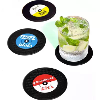 Italian Rocket vinyl record insulation coasters) non-slip insulation) minimalist retro creativity) 4 pieces per set