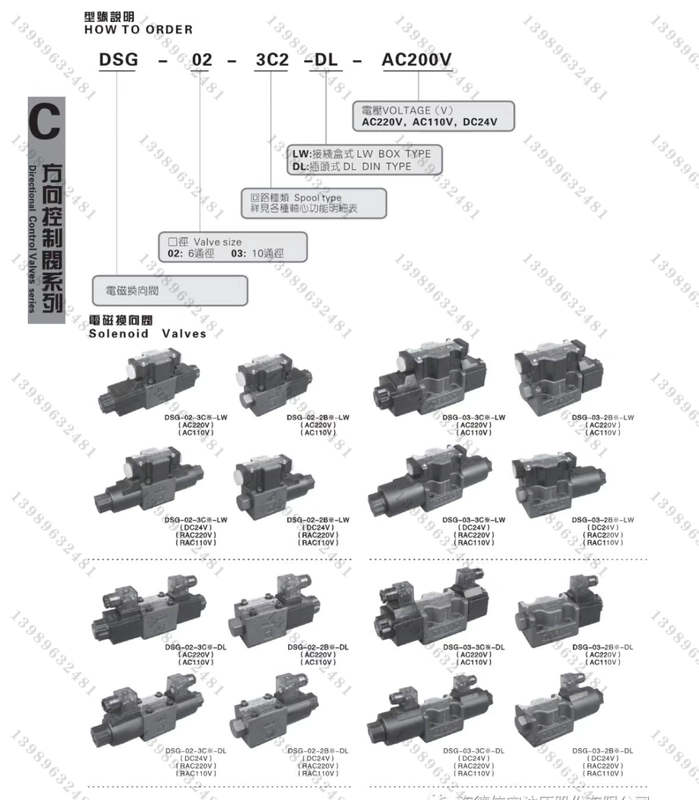 Van điện từ thủy lực Yuyan DSG-02-2B2 Van điện từ hai chiều DSG-02-3C2