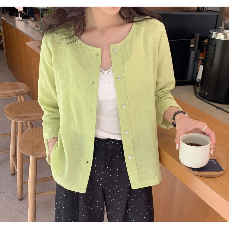 【Fruit Muffin】New for Summer! Korean-Style Tencel Linen Simple Cardigan Colorful Sun-Protective Long-Sleeve Jacket