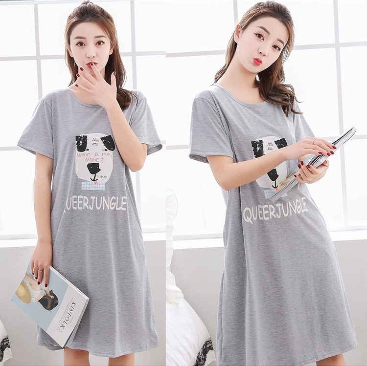 Bộ đồ ngủ nữ cực rộng bằng vải cotton mùa hè phiên bản Hàn Quốc của váy ngủ ngọt ngào và đáng yêu mm chất béo cộng với phân bón XL 200 kg váy mặc nhà dễ thương