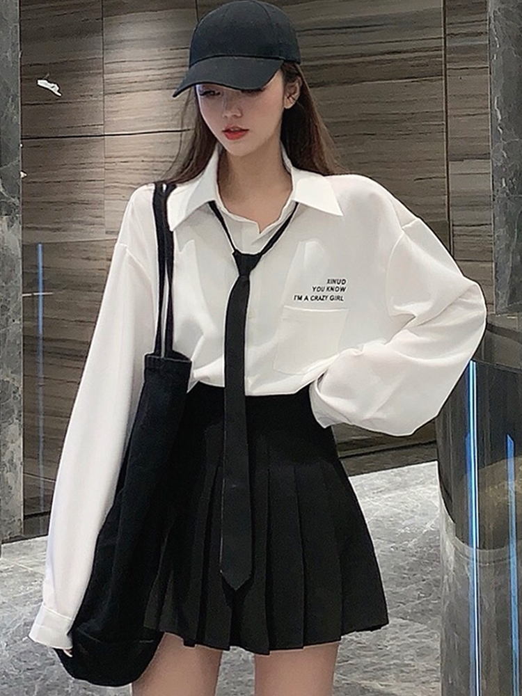 White Shirt Design Sense Small Han Edition Long Sleeve Lifted Shirt in Autumn Winter Skin Costumes Retro Harbor BF Wind