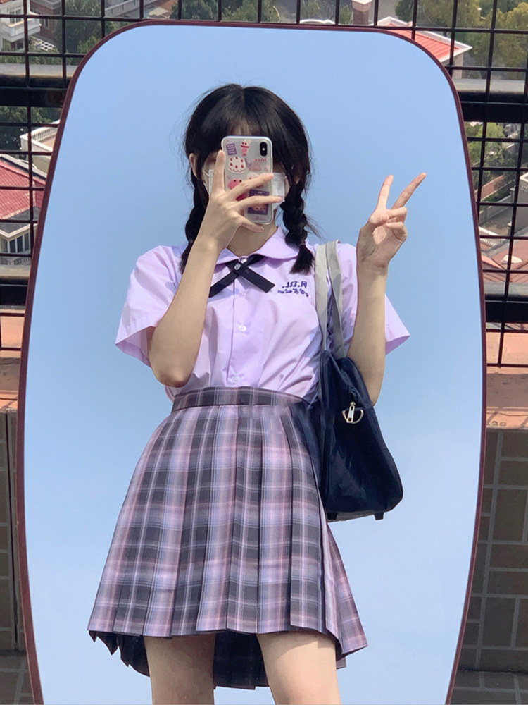 Thai school uniforms shirt small water the same JK uniform first love this small matter student round collar short sleeve shirt class ladies