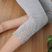 Mùa hè mặc quần legging 7 điểm nữ mùa hè mỏng phần lớn size ren cắt cúp quần modal co giãn chân mỏng - Quần tây thường