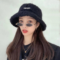 Lamb hair hat female autumn and winter Joker ins Japanese letters Korean tide fisherman hat winter warm plush basin hat