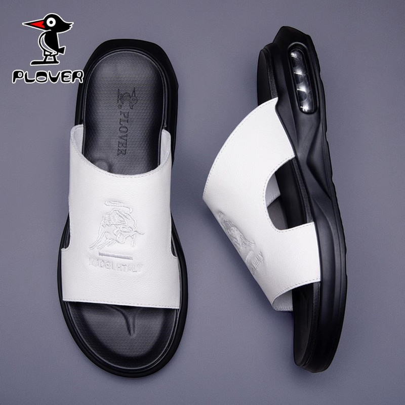 Plover Cowhide Sandals Men's Summer Outdoor Breathable Slippers Genuine Leather Anti-Odor Air Cushion Slippers for Men