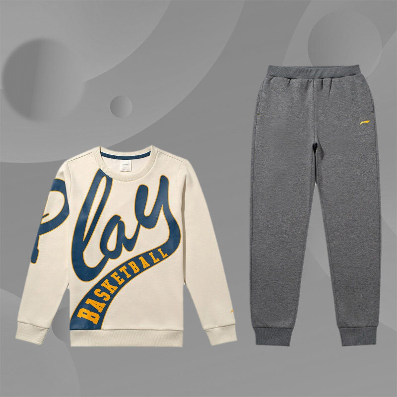 Li ning men's children's clothing 20 years winter new men's and women's children plus velvet warm round neck thick cotton T set YWEQ031