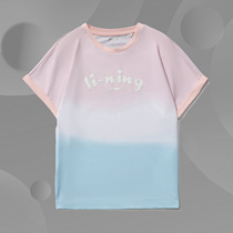 Li Ning 2021 Summer New Girls Crewneck Sports Short Sleeve T-shirt Middle School Children's T-shirt YHSR106