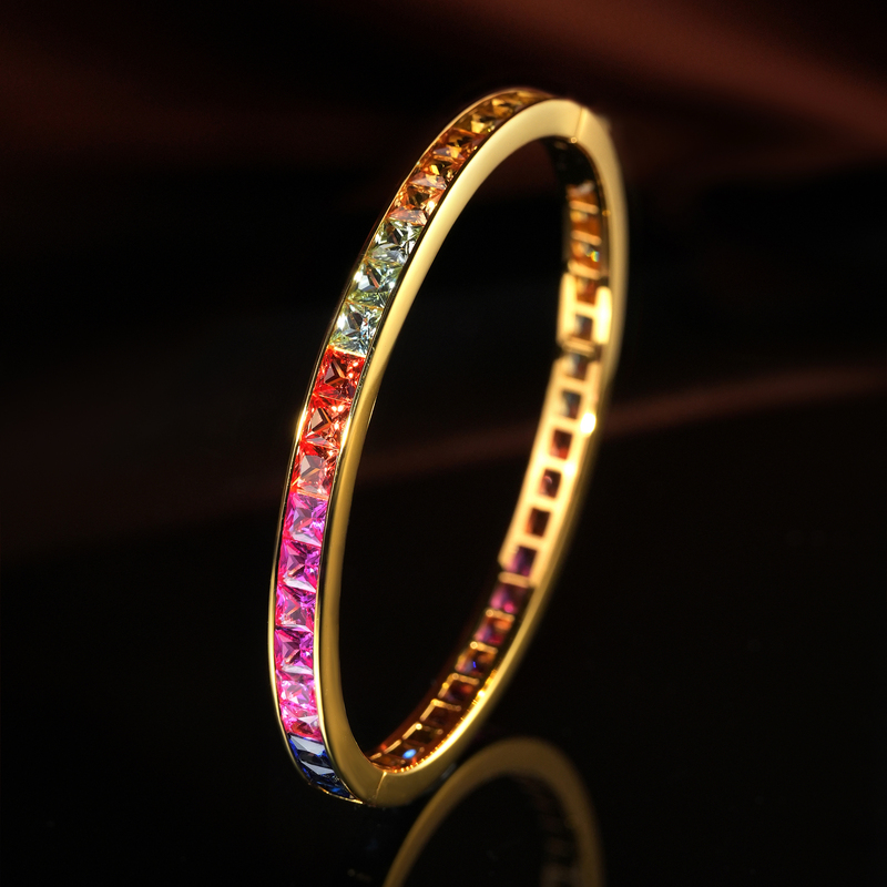 Vising Cultivated Sapphire Rainbow Bracelet Gold Plated S925 Silver with Gold Plating Method: Flame Melting Method Vising Cultivated Sapphire Rainbow Bracelet Gold Plated S925 Silver with Gold Plating Method: Flame Melting Method