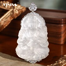 VISING jewelry natural quartz jade water foam jade green Tara pendant sweater chain back cover inlaid