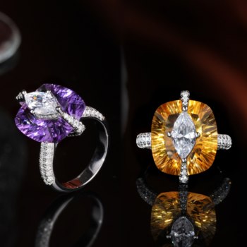 Vising jewelry natural amethyst citrine stone on stone full body millennium cut ring s925 silver gold plated