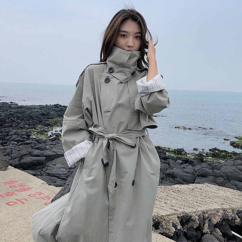 Autumn trench coat, long jacket, maxi length, for plus size ladies