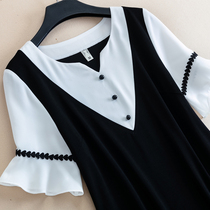 Summer sweet forest v-neck skirt 2021 new large size womens mind fake two age-reducing thin dresses