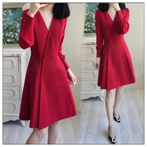 Special clearance deal~French niche dress 2021 winter new large size womens clothing thin and versatile dress