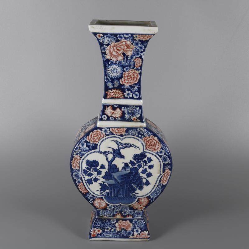 ▽鴻▽ 清 乾隆年製款 藍釉 牡丹花鳥紋 花瓶 古陶瓷