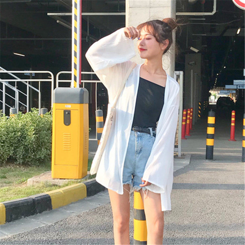 Chiffon shirt women's spring and summer Korean version of long cardigan sunscreen very fairy seaside beach clothes jacket thin coat