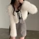 Korean chic early spring loose all-match furry tie short sweater jacket slim warm knitted cardigan women