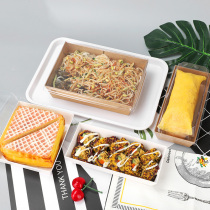 Square Sandwich Box Kraft Paper Anti Oil Case Bundent Food Packaging Box Transparent Cover Without Print Brush Thickened