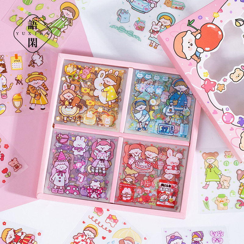 100 handbill stickers with handbill stickers for decoration of PET waterproof and no-mark small patterns cute teenage kindergarten characters ins wind insulated cups Safety Cup kettle mobile phone water glass diy paste