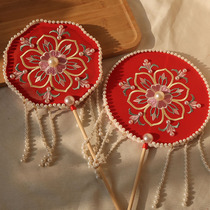 Chinese style classical embroidery ancient wind long and long handle tassel shaped fan Hanfu Palace fan dance fan shooting props