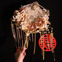 Married bride fan fan fan double lap finished product Chinese wedding gold Xiuhe fan handmade fan diy material package