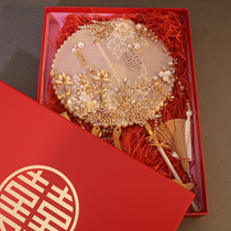 Bride fan fan wedding DIY material bag Xiuhe fan married golden champagne high-end finished product fan