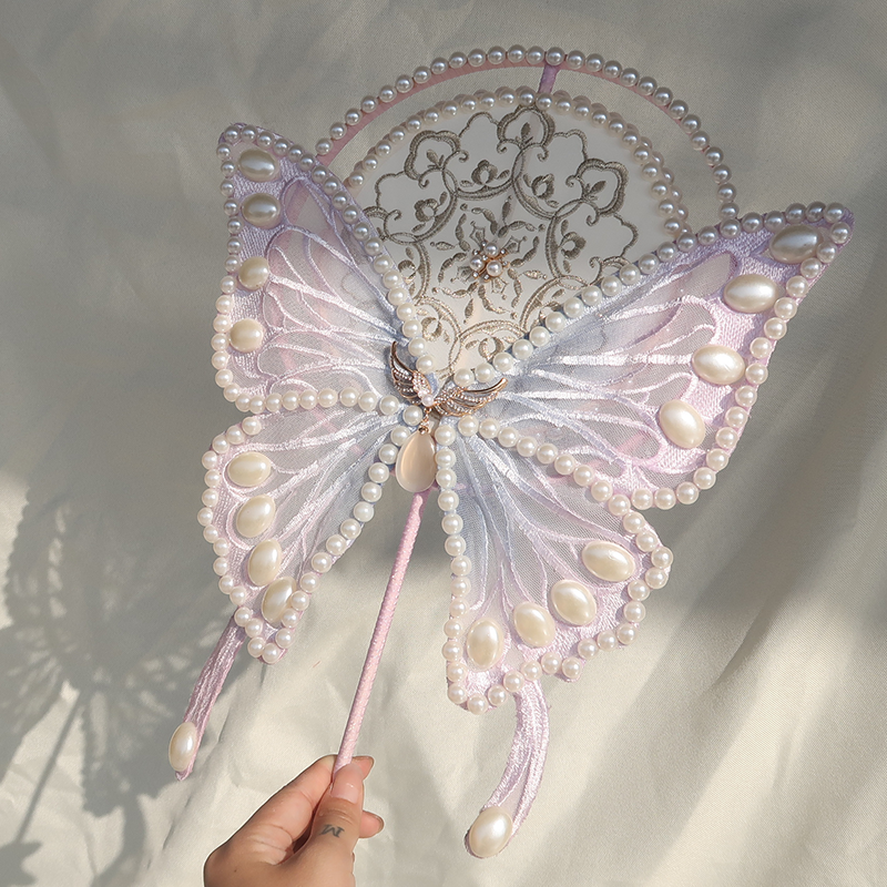 Ancient Wind Hanfu Regiment Fan Palace Fan butterfly fan walking show dance fan long handle Lolita gorgeous to really shoot props-Taobao