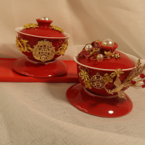 Little red book diy wedding tea cup tea set change mouth tea bowl festive red Cup Cup pair