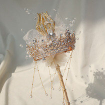 Golden Hand Holding Flowers Baroque Jewel Crystal Bouquet Crown Queen Sceptre Wedding Custom Flower Cane Queen