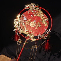 Ancient style long handle bride fan wedding fan wedding wedding wedding handmade Xiuhe DIY double-sided Group fan