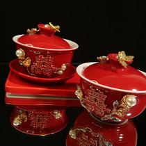 Evening original small red book with pure handmade ancient style wedding change tea cup set wedding tea tray
