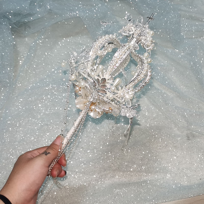 Korean-style high-end wedding props custom hands with flower brides married European-style silver crown scepter cane