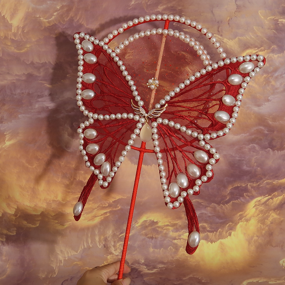 Group Fan Gufeng Hanfu Fan China Wind Dance Walking Show Shooting Long Handle Embroidered Classical Profiled Butterfly Palace Fan-Taobao