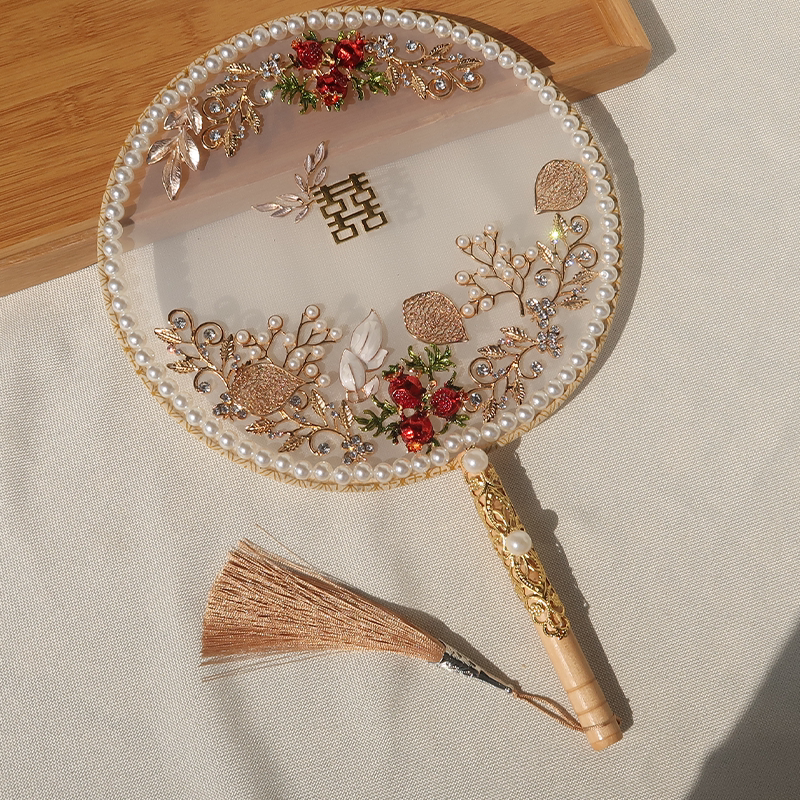 Chinese fan manual red sea fan bride with flower Xiuhe wedding marriage fan diy material bag