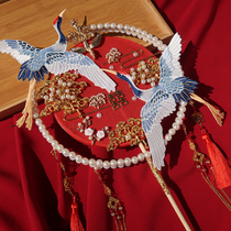 Ancient Wind Group Fan Chinese Fan Bride Knot Wedding Show And High-end Red Embroidered Joy Fan Finished Diy Material Bag