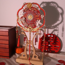 Chinese wedding bride red xi fan married girlfriend gift DIY material bag pocket flower show fan double side