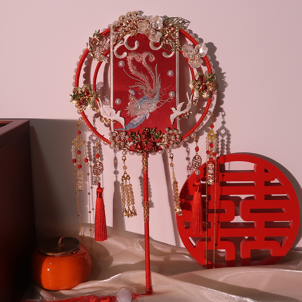 Bride wedding fan fan fan fan fan small red book diy Chinese wedding fan handheld wedding fan Han clothing double lap