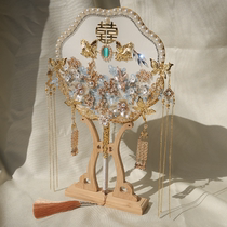 Blue cluster fan wedding bride Chinese Xiuhe wedding ceremony handcrafted diy material package finished fan married fan