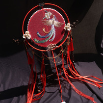 Late Yin original ancient style long handle double ring double layer fan Hanfu photography props fan embroidery handmade Group fan