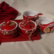 Small Red Book of the same Artisanal Toast to Tea Cup Bride Wedding Changing Red Joy Cup of Joy Bowl Tea Set Light Lavish Wedding Gifts