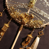 Ancient style long handle Group fan Chinese red round bamboo craft fan female costume wedding photography props diy material bag