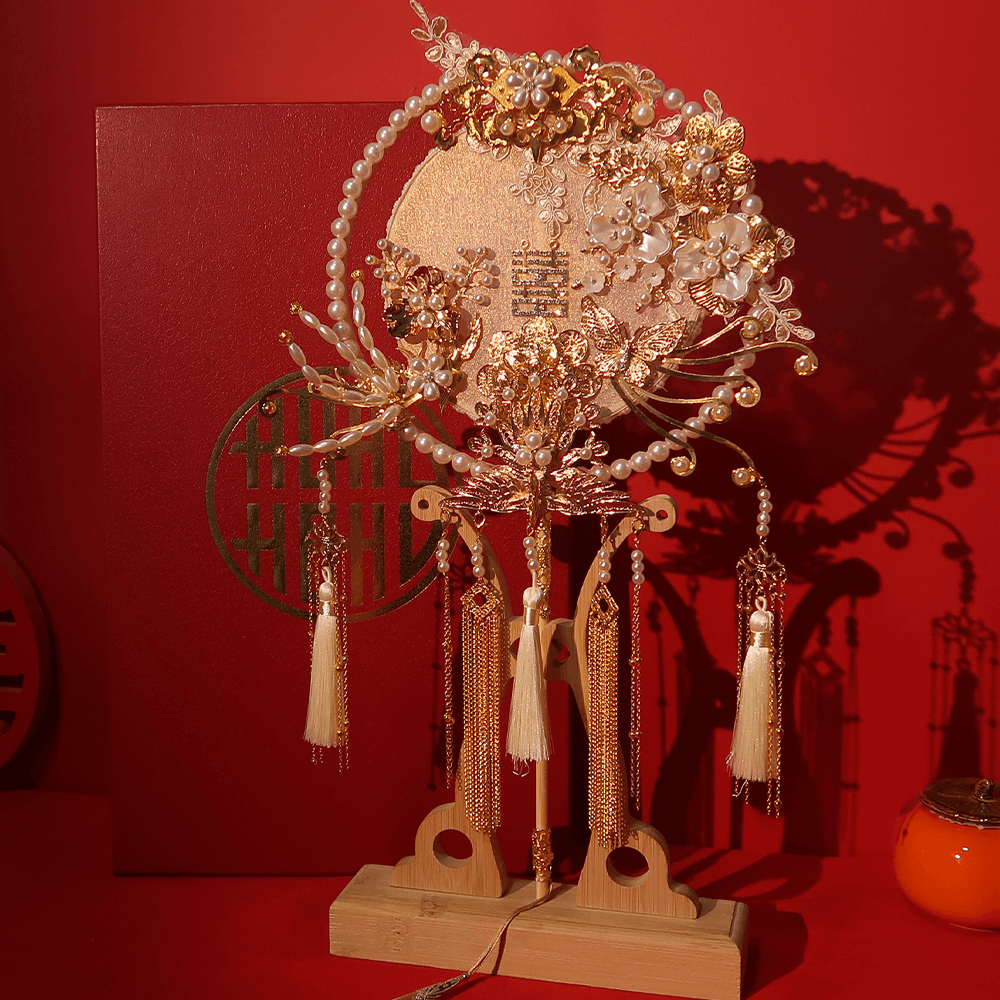 Bride fan fan wedding hand with flower fan Xiu Champagne fan ancient style gold finished product marry diy material