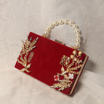 Late Yin original pure handmade mouth gold Xiuhe Hanfu bag Red Pearl Hand bag Bride wedding gift bag