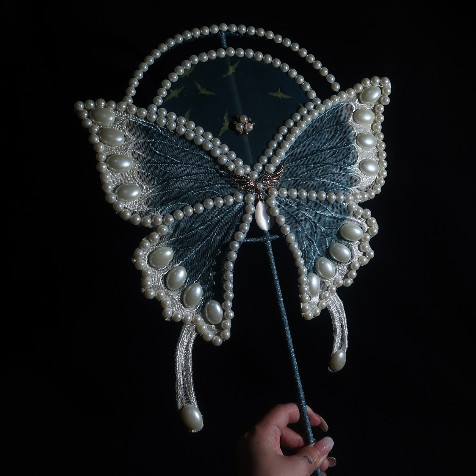 Ancient air long handle fan fan fan Lolita butterfly suit props fan with fan fan finished fan