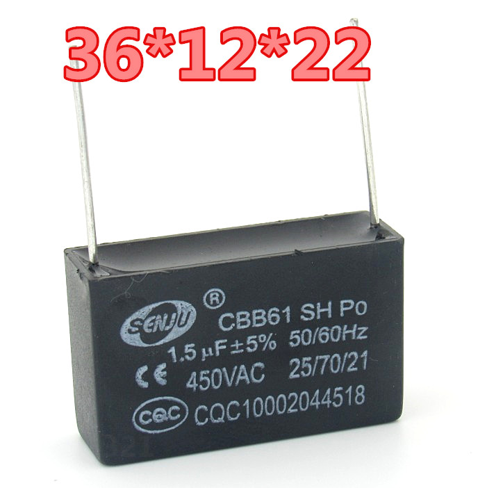 CBB61 small black clip pin start capacitor 1 5UF 450VAC solder pin AC motor motor capacitor