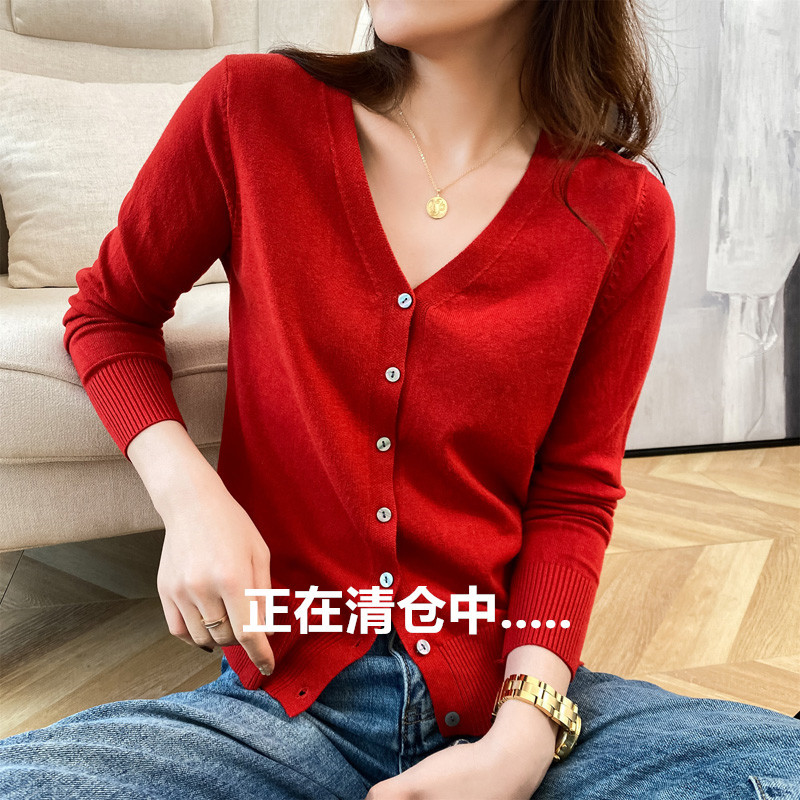 [Off-Season Clearance 39 Yuan] New Spring and Autumn Wool Cardigan for Women, Solid Color, Plus Size Sweater, Base Knitwear