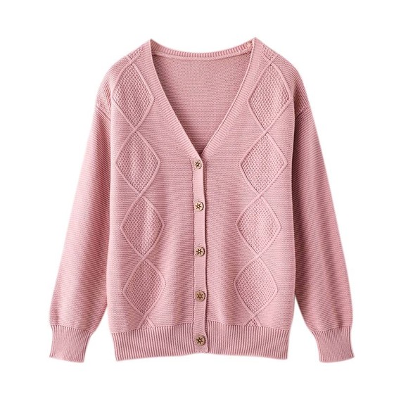 纯棉七针加厚开衫外套女宽松休闲针织毛衣秋冬短款单排扣外搭上衣