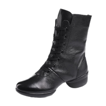 Harroman Dance Shoes Woman Soft Bottom Genuine Leather Water Soldier Dance Boots Black High State Square Dance Shoes Women Dance Shoes Boots