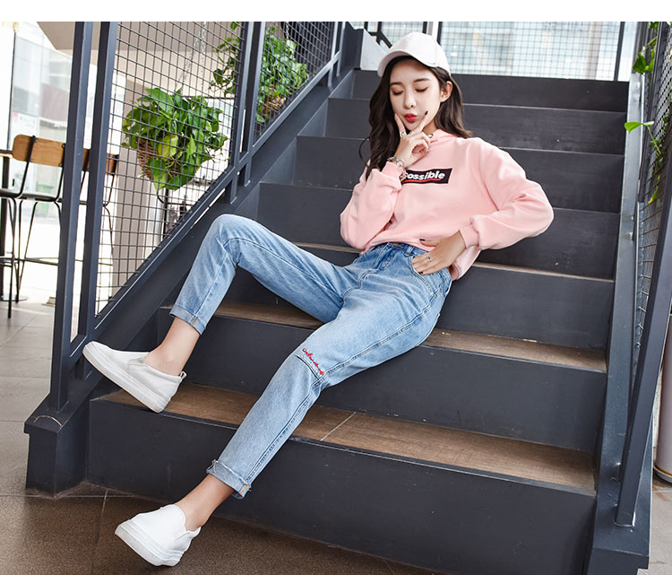 Quần jean nữ mùa xuân 2018 mới và quần lửng nữ 9 điểm hạ eo cao Phiên bản Hàn Quốc của quần ống suông nữ mỏng mùa hè - Quần jean quần jean nữ ống rộng